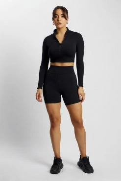 MGH Greta Zip Up Long Sleeve Crop Top - Black