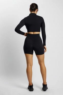 MGH Greta Zip Up Long Sleeve Crop Top - Black