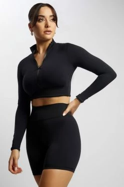 MGH Greta Zip Up Long Sleeve Crop Top - Black
