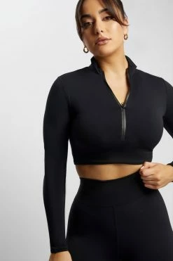 MGH Greta Zip Up Long Sleeve Crop Top - Black