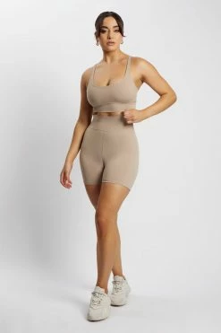 MGH Activewear Tops Elise V Back Cami Crop Top - Taupe