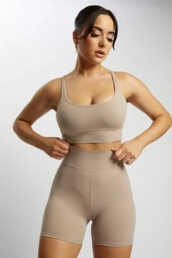 MGH Activewear Tops Elise V Back Cami Crop Top - Taupe