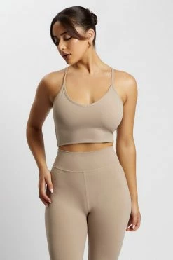 MGH Activewear Tops Edena V Back Crop Top - Taupe