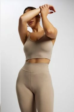 MGH Activewear Tops Edena V Back Crop Top - Taupe