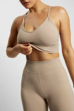 MGH Activewear Tops Edena V Back Crop Top - Taupe