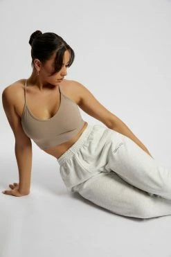 MGH Activewear Tops Edena V Back Crop Top - Taupe