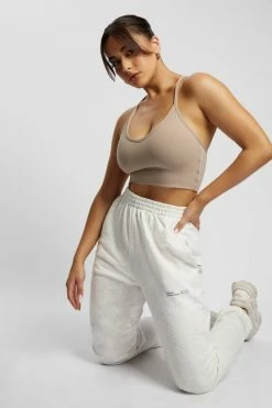MGH Activewear Tops Edena V Back Crop Top - Taupe