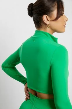 MGH Greta Zip Up Long Sleeve Crop Top - Bright Green