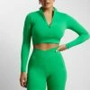 MGH Greta Zip Up Long Sleeve Crop Top - Bright Green