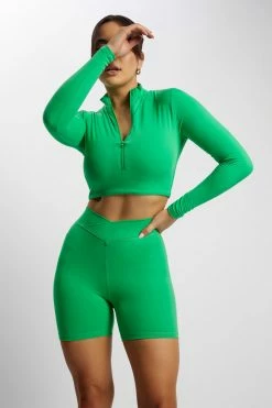 MGH Greta Zip Up Long Sleeve Crop Top - Bright Green