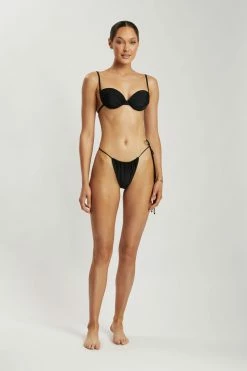 GLD Andie Ruched String Side Bikini Brief - Black MESHKI SWIM