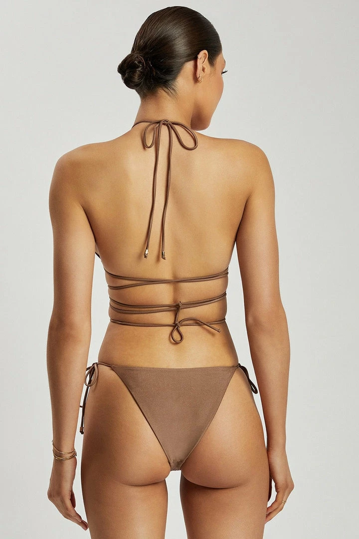 GLD MESHKI SWIM Peyton Tie Up Bikini Bottom - Chocolate 2 GLD MESHKI SWIM Peyton Tie Up Bikini Bottom - Chocolate