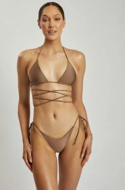 GLD MESHKI SWIM Ariel Triangle Tie Up Bikini Top - Chocolate