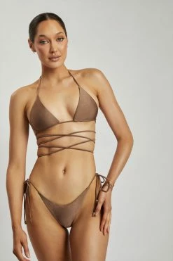 GLD MESHKI SWIM Ariel Triangle Tie Up Bikini Top - Chocolate
