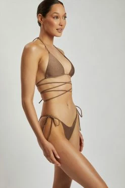 GLD MESHKI SWIM Ariel Triangle Tie Up Bikini Top - Chocolate