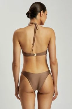 GLD MESHKI SWIM Willow Ruched Drawstring Bikini Top - Chocolate