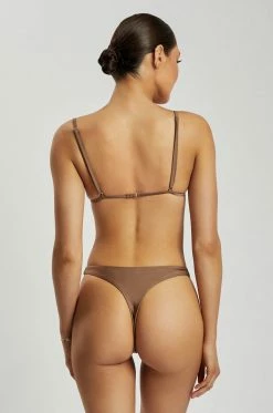 GLD MESHKI SWIM Ivanna Thong Bikini Bottoms - Chocolate