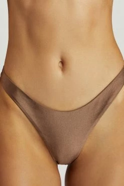 GLD MESHKI SWIM Ivanna Thong Bikini Bottoms - Chocolate