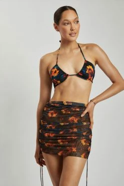 ROM Lindsey Mesh Ruched Side Skirt - Abstract Floral All Bottoms