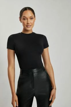 WXI Francesca Crew Neck Short Sleeve Bodysuit - Black All Tops