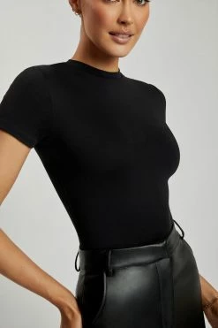 WXI Francesca Crew Neck Short Sleeve Bodysuit - Black All Tops 26 WXI Francesca Crew Neck Short Sleeve Bodysuit - Black All Tops