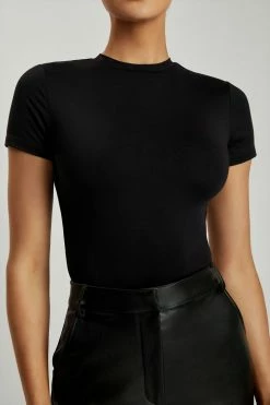 WXI Francesca Crew Neck Short Sleeve Bodysuit - Black All Tops 27 WXI Francesca Crew Neck Short Sleeve Bodysuit - Black All Tops
