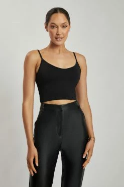 WXI All Tops Willa V Neck Crop Cami Top - Black