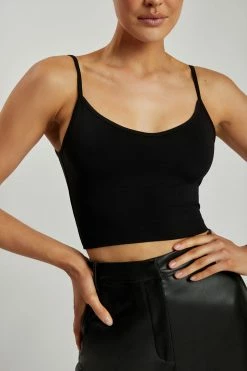 WXI All Tops Willa V Neck Crop Cami Top - Black