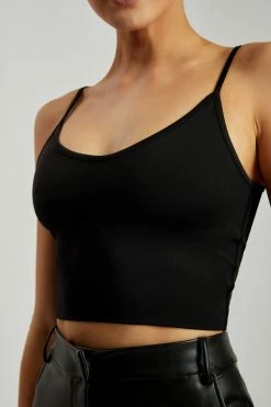 WXI All Tops Willa V Neck Crop Cami Top - Black