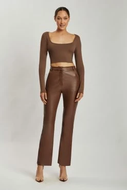 WXI Lana Scoop Long Sleeve Scoop Neck Crop - Chocolate