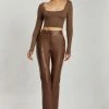 WXI Lana Scoop Long Sleeve Scoop Neck Crop - Chocolate