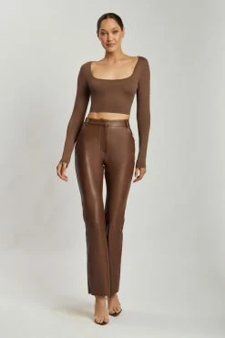 WXI Lana Scoop Long Sleeve Scoop Neck Crop - Chocolate