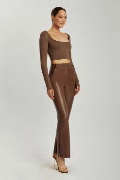WXI Lana Scoop Long Sleeve Scoop Neck Crop - Chocolate