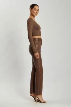 WXI Lana Scoop Long Sleeve Scoop Neck Crop - Chocolate