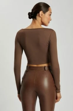 WXI Lana Scoop Long Sleeve Scoop Neck Crop - Chocolate