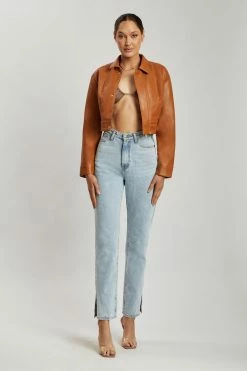 LCH Two Piece Sets Ramona Faux Leather Cropped Jacket - Desert