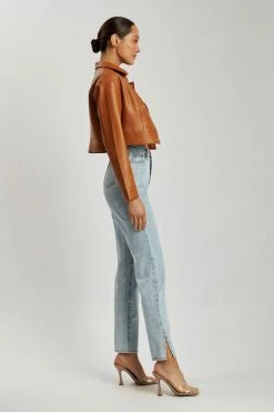 LCH Two Piece Sets Ramona Faux Leather Cropped Jacket - Desert