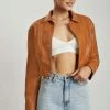 LCH Two Piece Sets Ramona Faux Leather Cropped Jacket - Desert