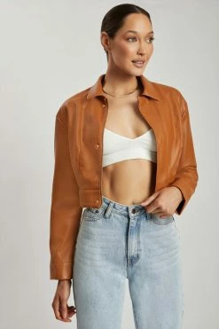 LCH Two Piece Sets Ramona Faux Leather Cropped Jacket - Desert