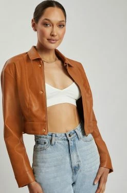 LCH Two Piece Sets Ramona Faux Leather Cropped Jacket - Desert