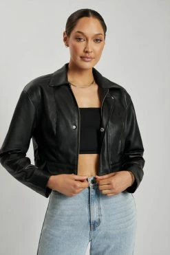 LCH Ramona Faux Leather Cropped Jacket - Black Coats & Jackets