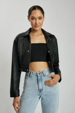 LCH Ramona Faux Leather Cropped Jacket - Black Coats & Jackets
