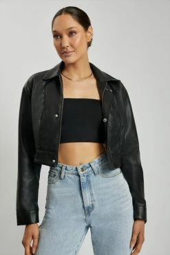 LCH Ramona Faux Leather Cropped Jacket - Black Coats & Jackets
