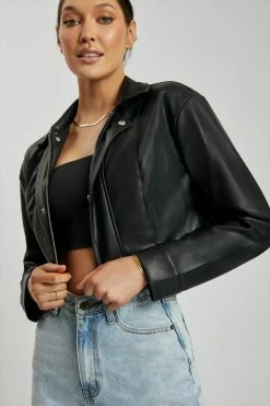 LCH Ramona Faux Leather Cropped Jacket - Black Coats & Jackets