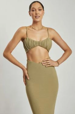 ROM Two Piece Sets Jordan Ruched Front V Front Top - Green