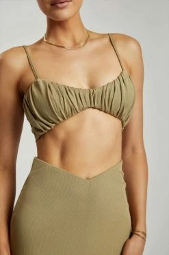 ROM Two Piece Sets Jordan Ruched Front V Front Top - Green