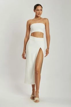 QNG Arla High Waist Thigh Split Crepe Maxi Skirt - White Two Piece Sets 17 QNG Arla High Waist Thigh Split Crepe Maxi Skirt - White Two Piece Sets