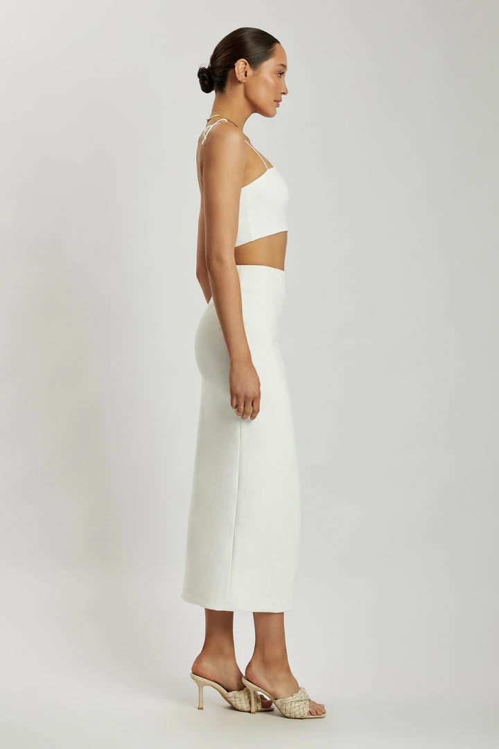 QNG Arla High Waist Thigh Split Crepe Maxi Skirt - White Two Piece Sets 7 QNG Arla High Waist Thigh Split Crepe Maxi Skirt - White Two Piece Sets