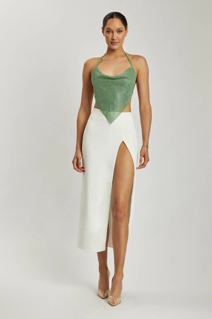 QNG All Tops Daphne Diamante Cowl Neck Halter Top - Green 12 QNG All Tops Daphne Diamante Cowl Neck Halter Top - Green