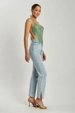 QNG All Tops Daphne Diamante Cowl Neck Halter Top - Green 20 QNG All Tops Daphne Diamante Cowl Neck Halter Top - Green